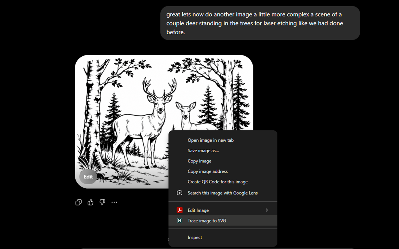 Chrome image context menu showing the Trace image to SVG command